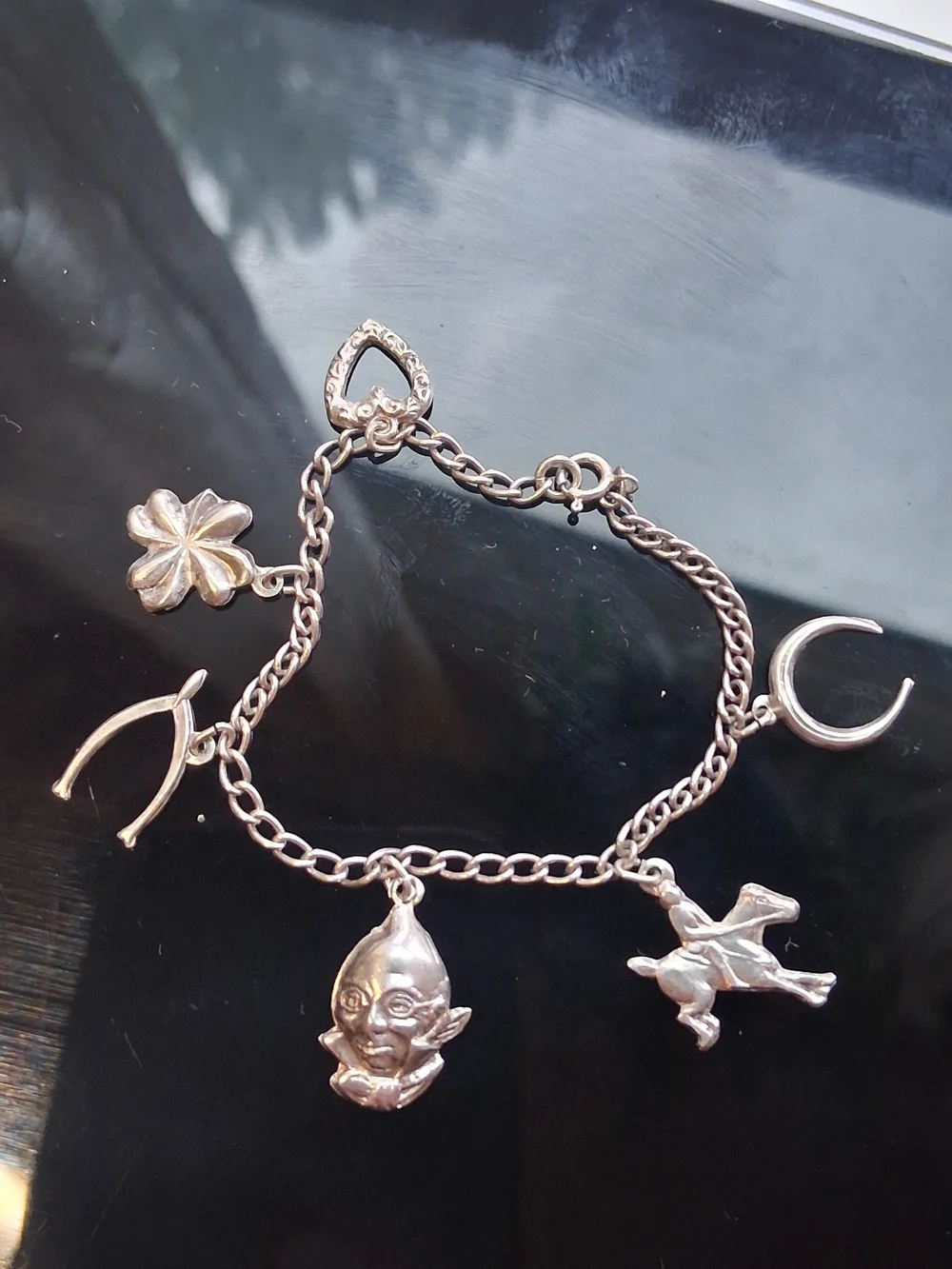 moSterling Silver Charm Bracelet with Horseshoe, Clover & Animal Charms - 6.5